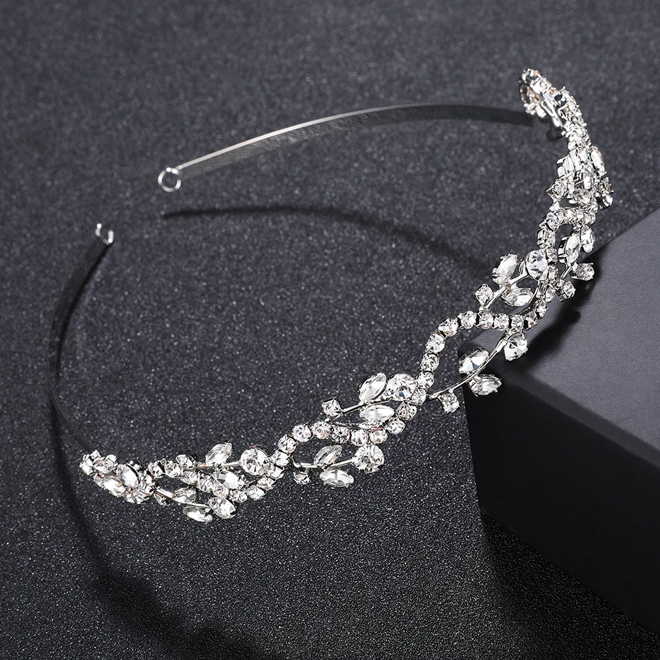Miallo Wedding Tiaras Bridal Hairpins Rhinestone Girls Headband Silver Color Leaves Crystal Crowns Accessories Jewelry for Hair