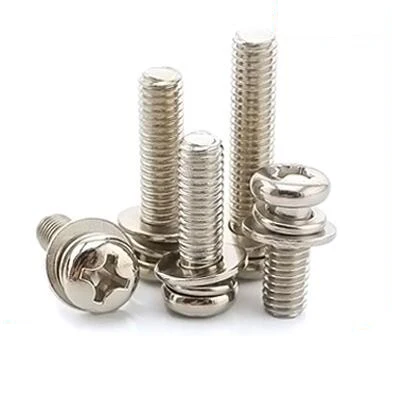 100Pcs M3 M4 M5 M6 SEMS Screws Round Head Phillips Screws with Washer Carbon Steel Three Combine Screws  Nickel Plated