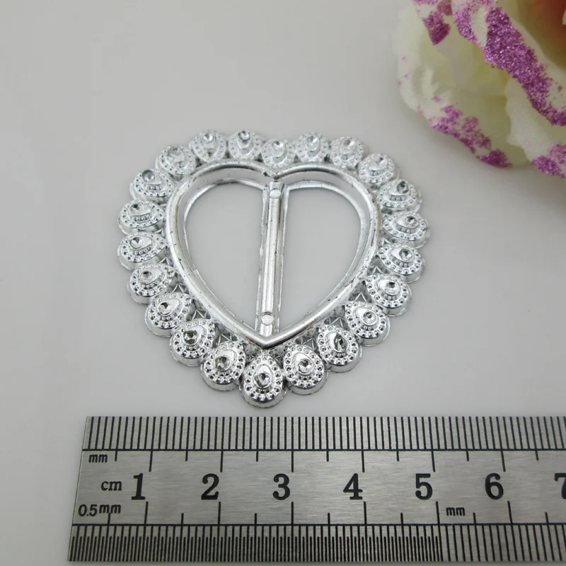 10pcs Large Beautiful Heart Rhineston Acrylic Buckle For Craft 29mm