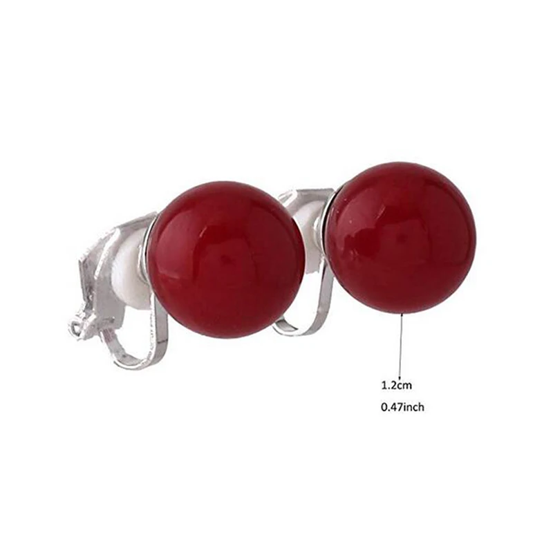 GRACE JUN Wholesale White Red Color Faux Pearl Clip on Earrings No Pierced for Women Charm Popular Gold/ Silver Plated Ear Clip