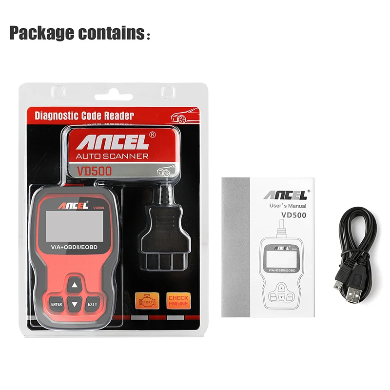 Ancel-Lecteur de Code VD500 OBD2 pour tous les systèmes, outil d'analyse individuel, Cristal de l'huile, outils de Diagnostic OBD 2, mise à jour gratuite