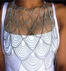 NEW STYLE BY490 WOMEN FASHION SILVER COLOUR CHAINS HARNESS LAYERS JEWELRY UNIQUE DESIGN LONGER 3 COLORS
