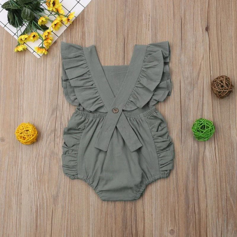 Candy Color Newborn Infant Baby Girl Solid Ruffle Sleeveless Romper Jumpsuit Outfits Sunsuit Baby Girl Cotton Clothing 0-24M