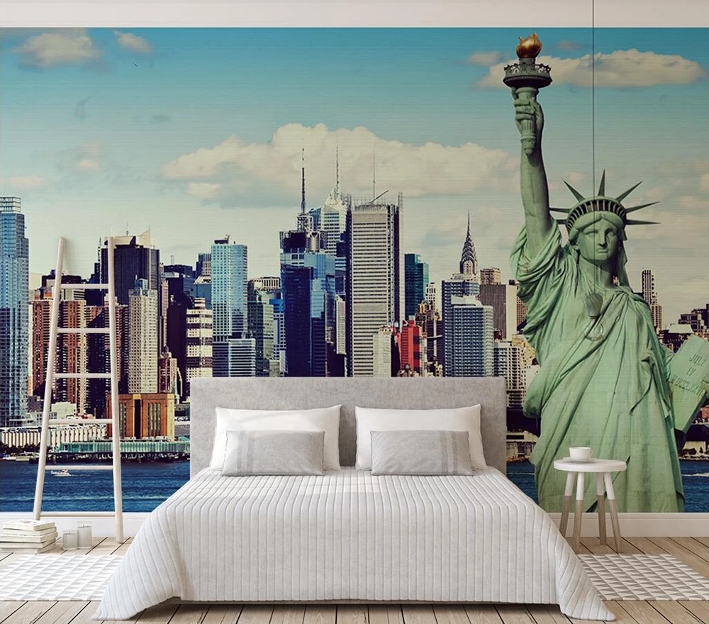 Custom wallpaper Statue of liberty building background wall painting