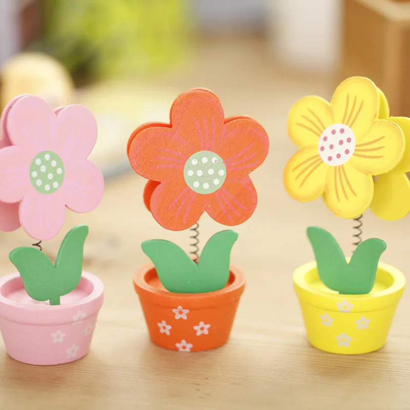 Creative small pot wooden stickers Clip Card Clip wholesale flower modeling decorative wooden small gifts Holder Organizer