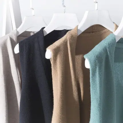 Colete de malha longa sem mangas feminino, casaco de lã sólida, suéter feminino com decote em v, colete de inverno, moda coreana, primavera, 2022
