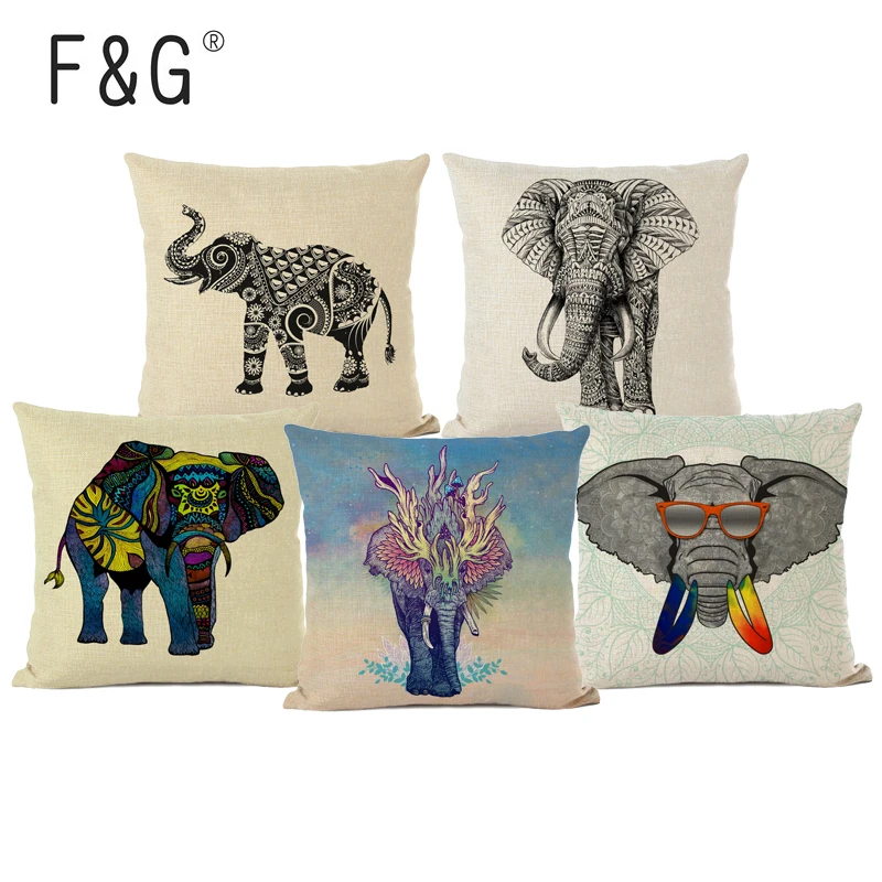 

Lovely Cushion Cover Ethnic Morocco Elephant Car Seat Covers Sofa Rectangle Cotton Linen Houseware Animal Pillowcase Covers