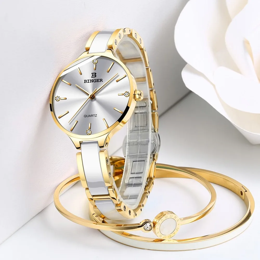 Zegarek damski Switzerland BINGER Fashion Women Watch Luxury Brand Bracelets Ceramic Watch band Sapphire Waterproof Montre femme