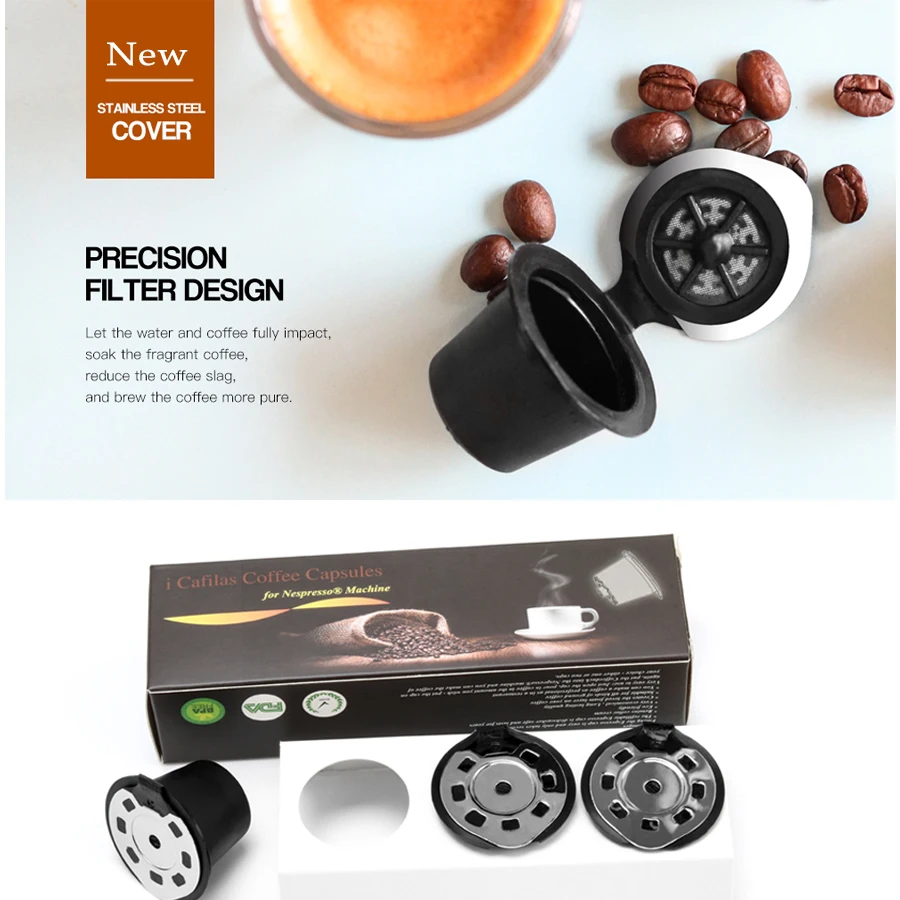 Upgraded Version Coffee Capsules Filter Cup Refillable Reusable Coffee Capsule Pods For Nespresso Machines Spoon Tea Baskets