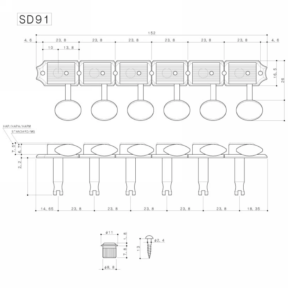 Original 6 In-line GOTOH SD91-05M Kluson Vintage Electric Guitar Machine Heads Tuners ( Nickel ) Tuning Peg MADE IN JAPAN