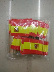 300Pcs Packed Spain Toothpick Flags Banderas de Espana Food Picks for Parties, Cocktails, Tapas Wood Toothpick and Paper Flag