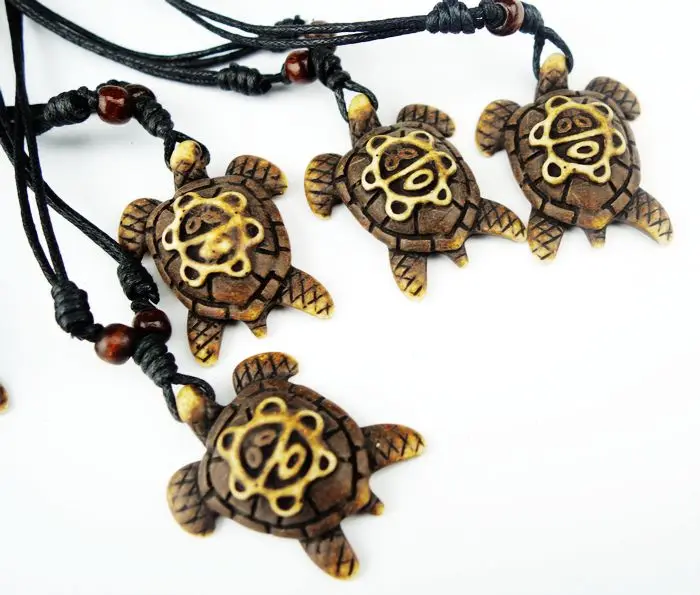 10 PCS Men Women Taino Tribal Longevity Turtle Sun Symbol Embossed Necklace