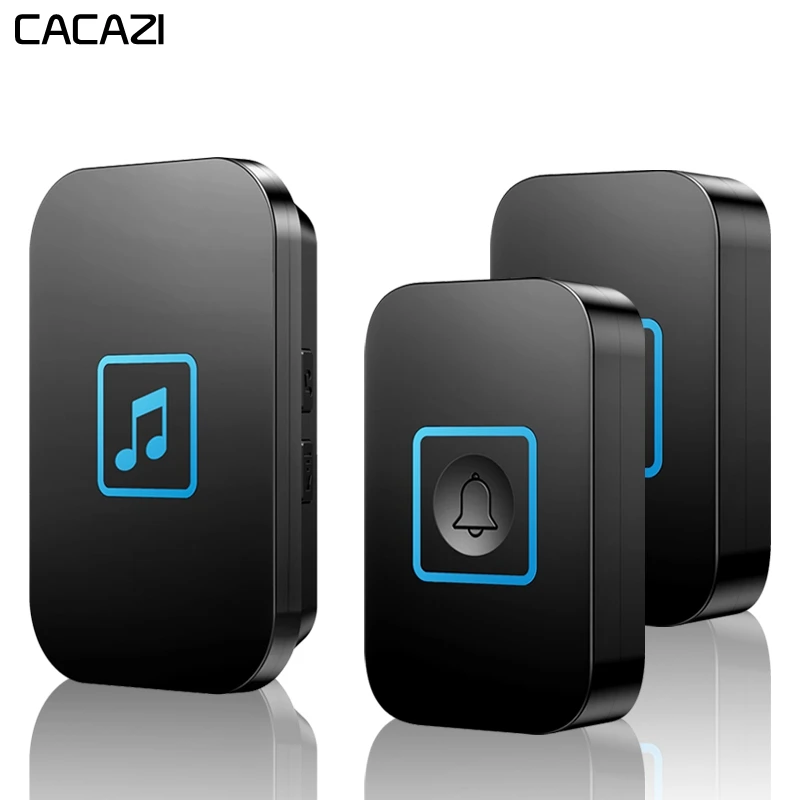 CACAZI Wireless Doorbell Waterproof 300M Remote Battery 2 Button 1 Receiver US EU UK AU Plug Intelligent Home Calling Bell