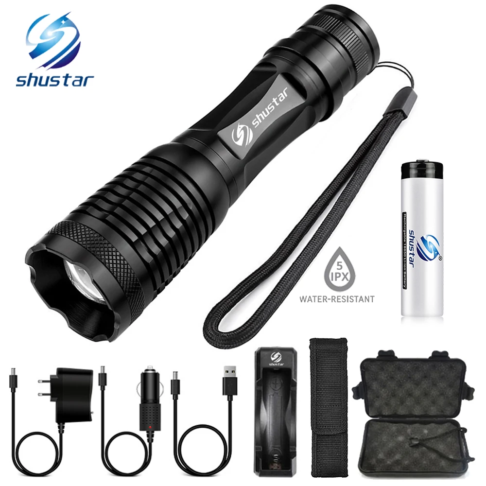 Glare LED Flashlight Bicycle Light 5 Lighting modes Zoomable Torch Use 18650 battery Used for hunting camping night rides, etc.