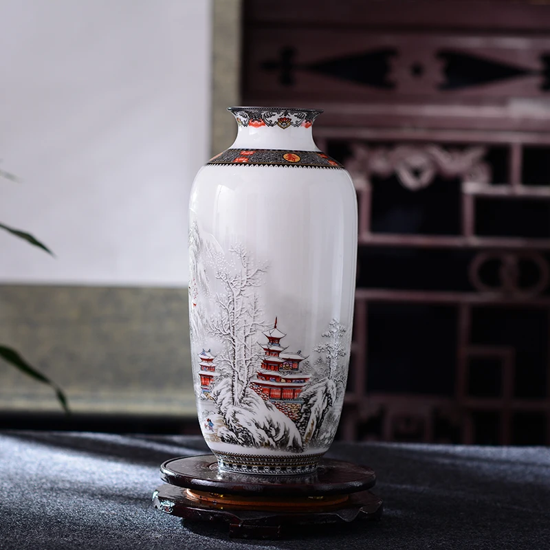 Antique Jingdezhen Ceramic Vase Vintage Vase Desk Accessories Crafts Snow Flower Pot Traditional Chinese Style Porcelain Vase