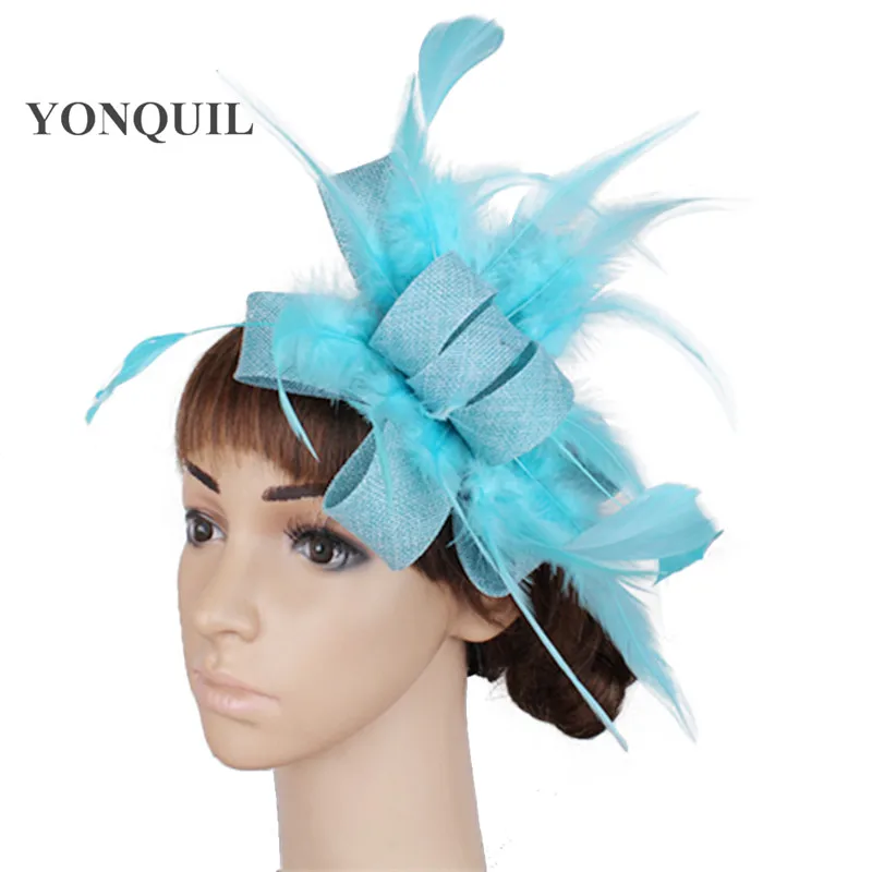 Pêssego casamento feminino headwear elegante senhoras fascinator chapéu fantasia pena decoração acessórios para o cabelo nupcial mariage festa headdress