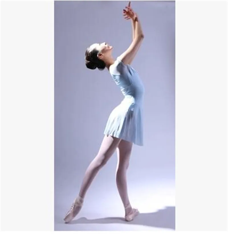 Adult Female Ballet  Dance Leotard with Skirt  Mesh Stretch Short Puff Sleeve one-piece Dress