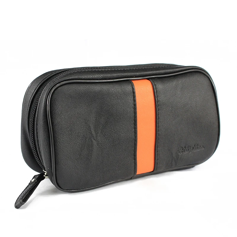 RU-MUXIANG Black & Orange Strip Soft PU Leather Pipe Pouches Bag for 2 Smoking Pipes Tamper FilterCleaner Tools Briefcase fc0007