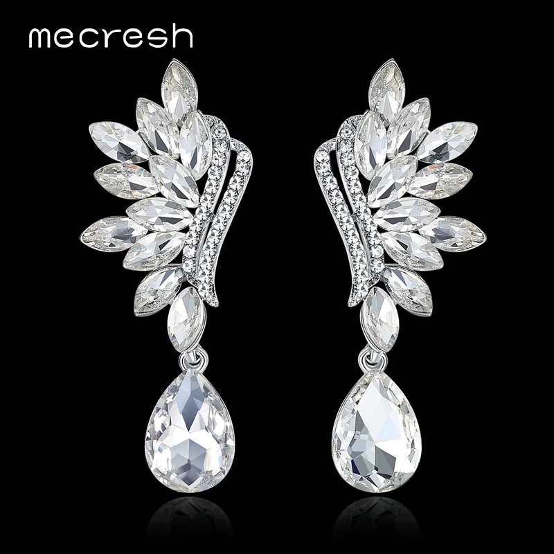 

Mecresh Black Teardrop Crystal Big Dangle Earrings 2018 Statement Flower Shape Bride Earrings for Wedding Party MEH1043