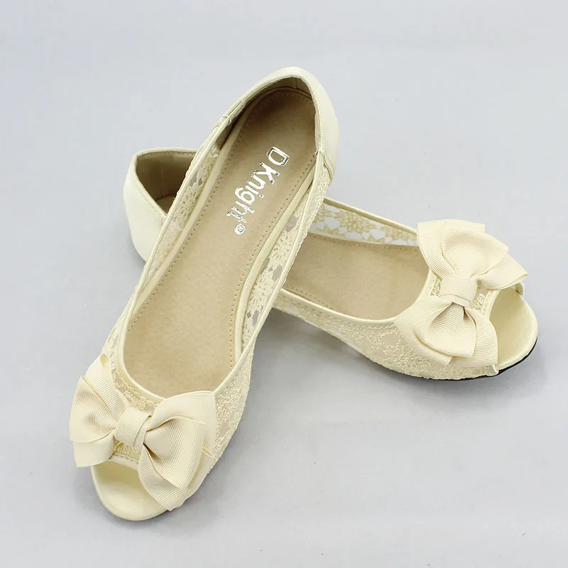 New Fashion Bow Round Toe Slip-on Women Lace Flats Comfortable Ladies Casual Flat Shoes Women's Lace Ballerinas Flats Size 35-40