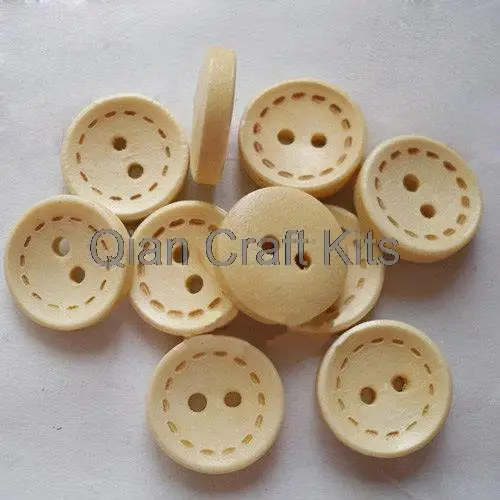 300pcs Wooden Buttons, Natural, 15mm, 2 holes laser cuts lined round wood buttons