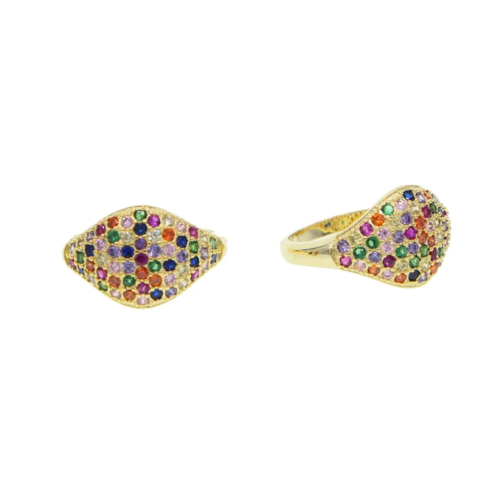 micro pave rainbow cz cocktail party jewelry ring 2019 fashion bright colorful high quality jewelry