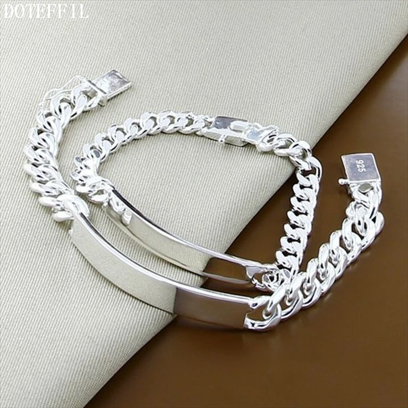 DOTEFFIL 925 Sterling Silver 2pcs Smooth Sideways Chain Bracelet Set