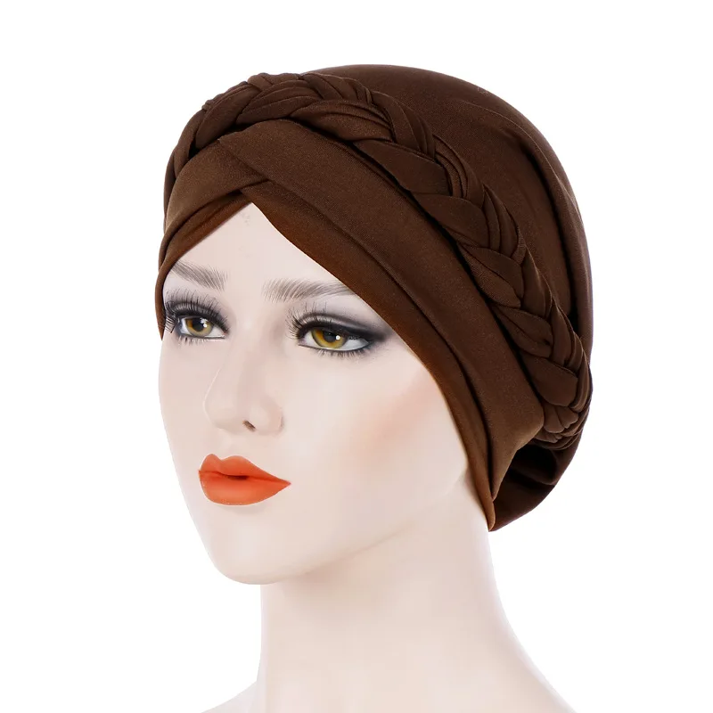 KepaHoo Bohemia Style Women Turban Hat Braid Knot Lady Head Scarf Hijab Muslim Inner Hijab for Women Hair Accessories Hair Loss