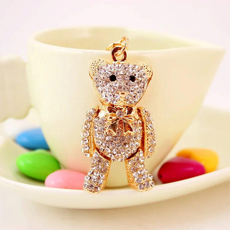 Hig Qualty Crystal Bear Key Chain Holder Rhinestone Keychain Car Key Ring For Holder Bag KeyChains For Birthday Friend Gift 1589