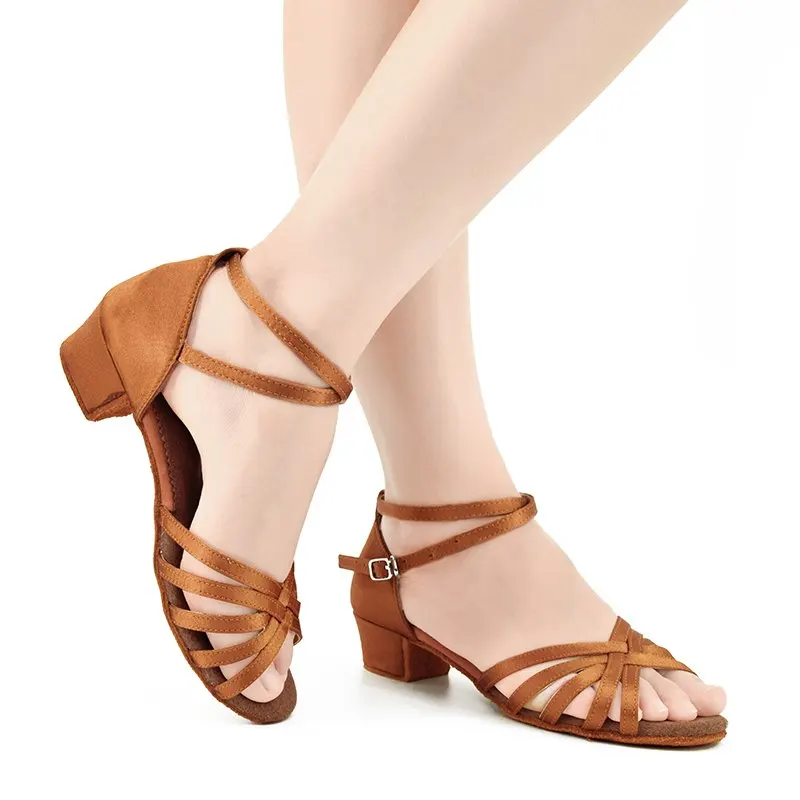 Zapatos latinos de tacón bajo para niña y mujer, calzado de salón moderno para Salsa latina, Tango, Rumba