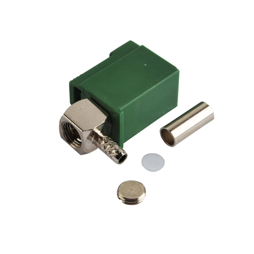 Eightwood Fakra Crimp Jack Female RF Coaxial Connector Right Angle Green/6002 Car TV1 for RG316 RG174 LMR100 Cables Adapter