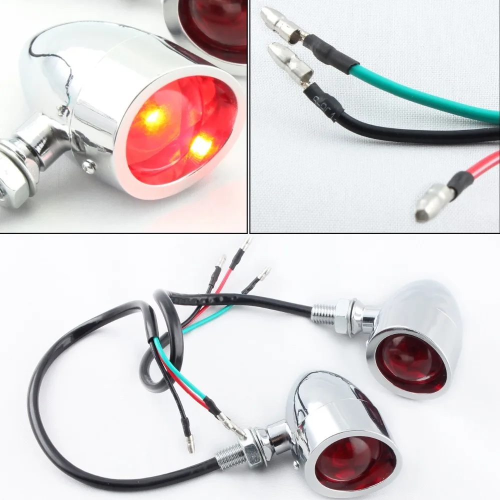 

Silver Housing Metal Bullet Turn Signal indicators Red Lens for Harley Softail Sportster Chopper Bobber Motorcycle