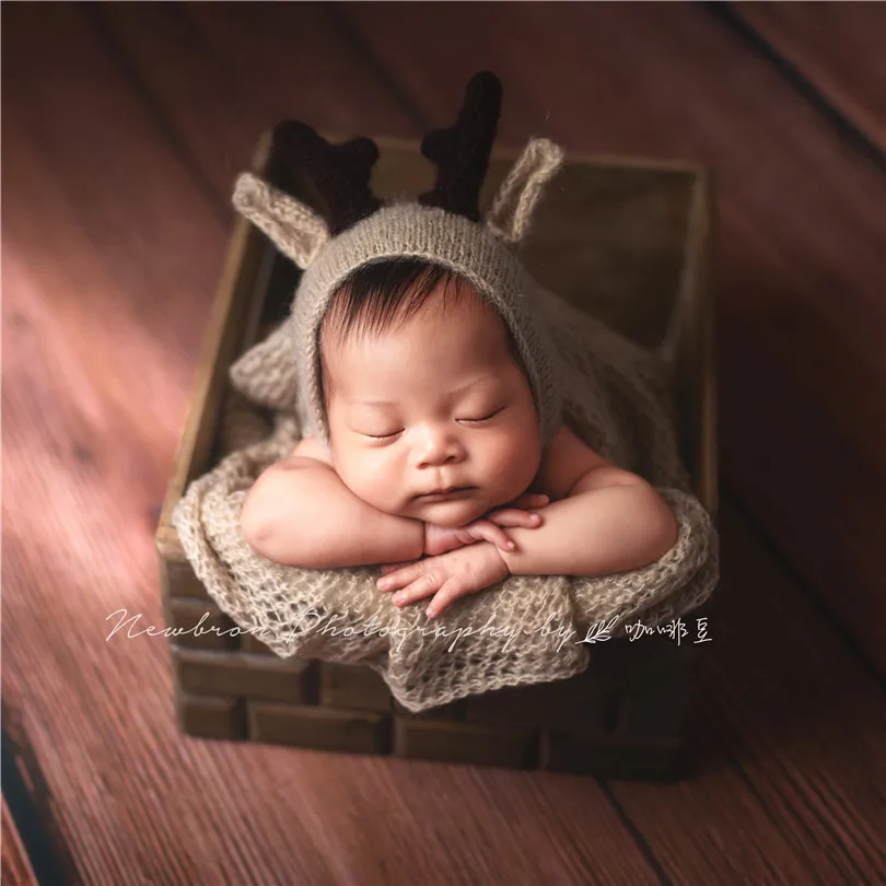 

Beige Newborn Fawn Hat Handmade Reindeer Bonnet Christmas Deer bonnet Crochet Animal Hat Cap Newborn Photography Props