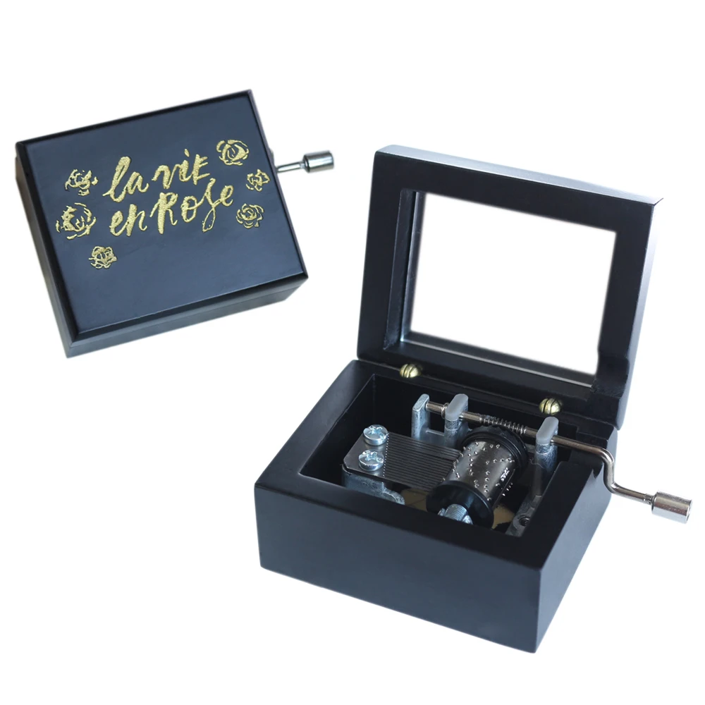

Rosiking Carved wooden hand crank la vie en rose Musical Box Wood Carved Mechanism Gift For Birthday children