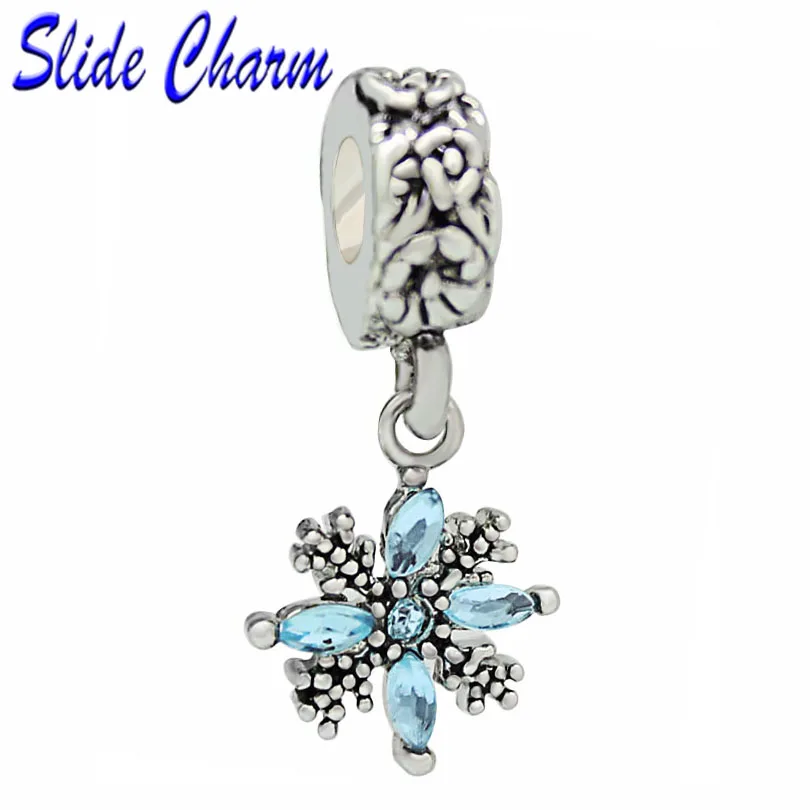 European Exquisite Blue Acrylic Snowflake Pendant Charm Beads for Pandora Bracelet Jewelry Handmade Christmas Gifts