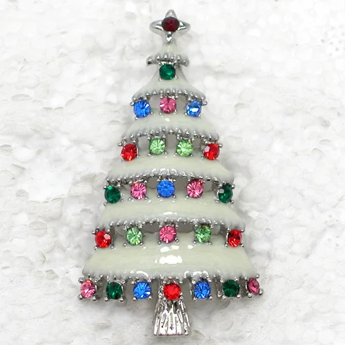 

60pcs/lot Mixed Color (Can Notes Color) Wholesale Christmas tree Enamel Rhinestone Pin brooches C101820