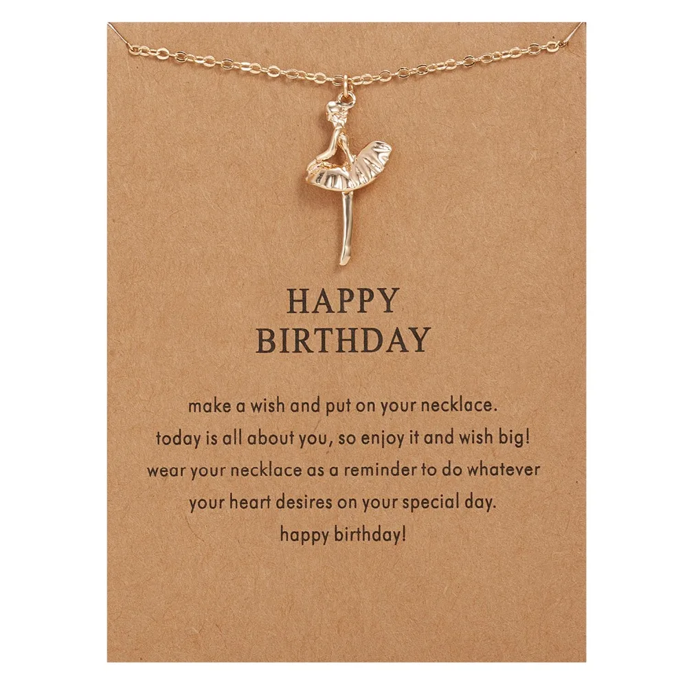 Dance Pendant Necklace New Golden Plated Happy Birthday Ballet Alloy Clavicle Bones Pendant Short Choker Necklace