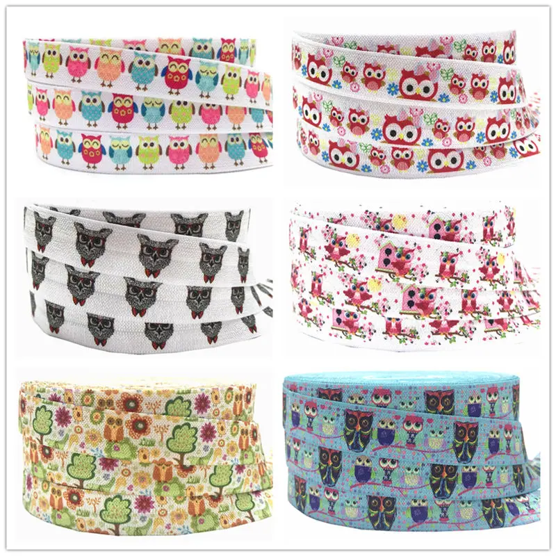 5Yards 16mm Cute Owl Fold over Elastic bands Baby Headband DIY FOE Girls Hair ties Hair Accessories Craft Supply