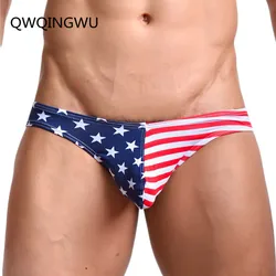 Ropa interior Sexy Gay para hombre, calzoncillos cortos con estampado de bandera de Estados Unidos, bolsa de algodón, calzoncillos de cintura baja