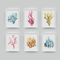 Corals Art Print Wall Pictures Home Decor , Watercolor Cora Print Wall Art Hanging Bathroom Canvas Painting Nautical Decoration
