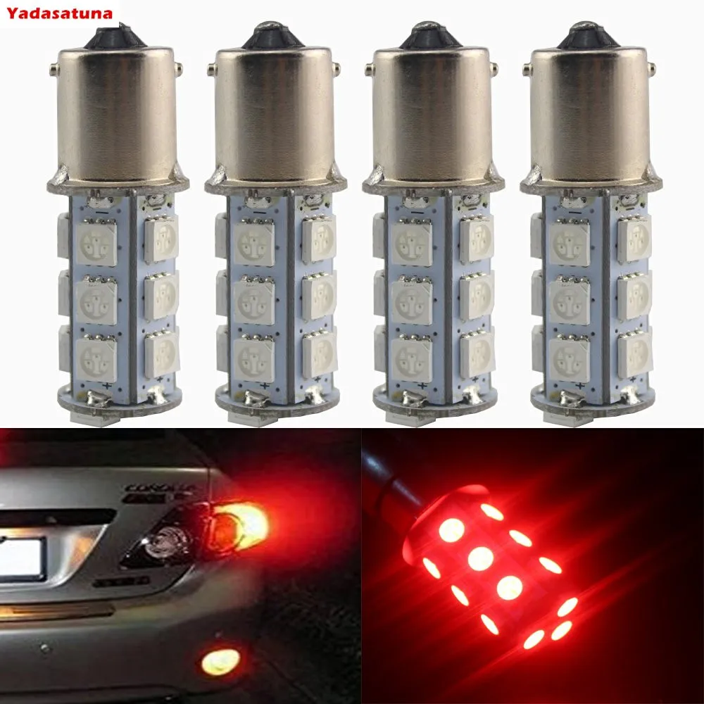 4Pcs Rojo 1156 BA15S Base freno LED Bombilla 5050 18SMD LED de repuesto bombilla RV SUV MPV car Turn Tail senal de copia