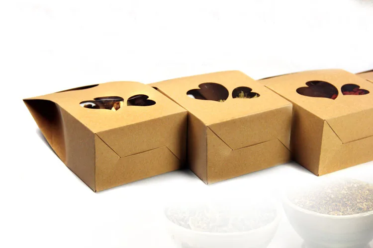 

10*15.5*6 100pcs stand up window brown kraft paper bags boxes recyclable for wedding/Gift/Jewelry/Food/Candy Package Paper Box