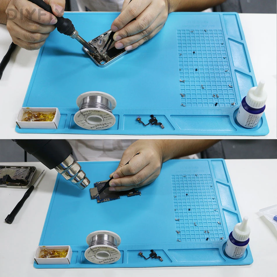 DIYFIX 35x25cm Heat Insulation Silicone Pad Electrical BGA Soldering Repair Station Maintenance Platform with Screw Location Mat