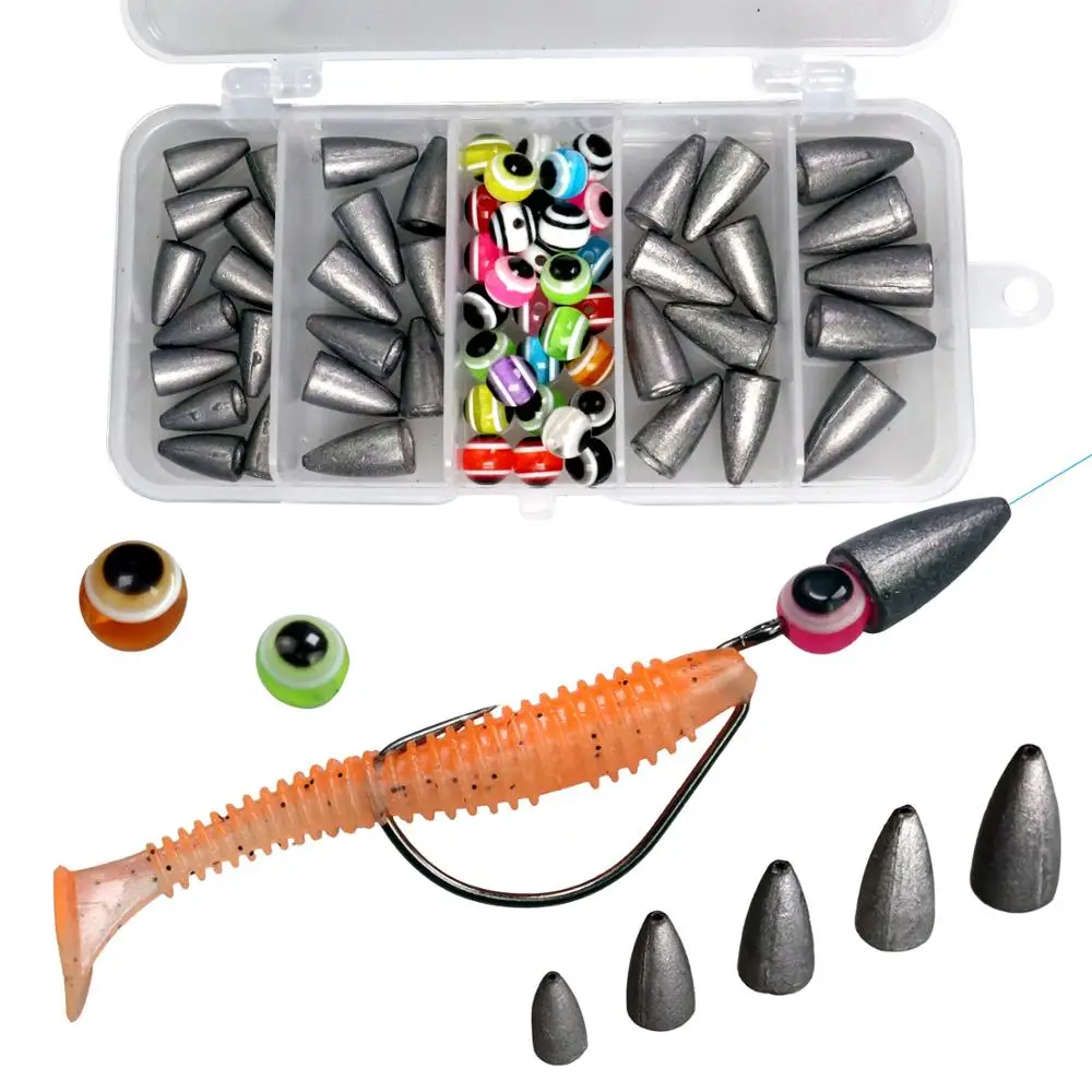 THKFISH 64pcs Fishing Weight Sinkers Kit Colorful Eye Beads 3.5g 5g 7g 10g Bullet Lead Sinker Sets DIY Carolina Rig Accessories
