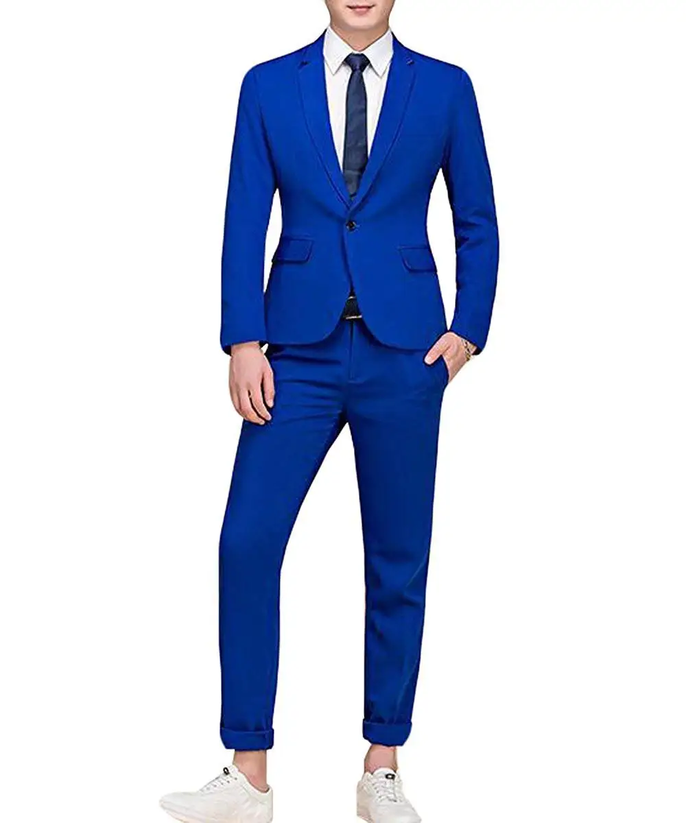 Mens suit Two Pieces Men Dress Royal blue/Grey/Burgundy/Navy Casual Commuter office business suits for wedding(Blazer+Pants+Tie)