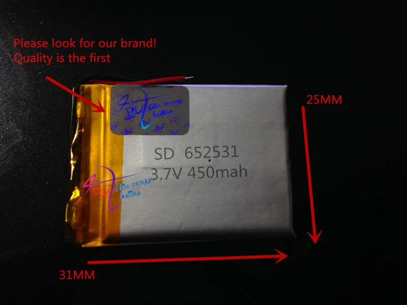 Free shipping 3.7V lithium polymer battery 582528 652531 602528 450MAH MP4 PSP GPS