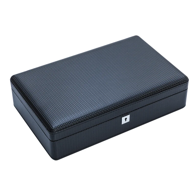 12 Slots Carbon Fiber Watch Boxes Black Leather Watch Case Storage Box With Lock Watch Organizer For Men Gift Boxes