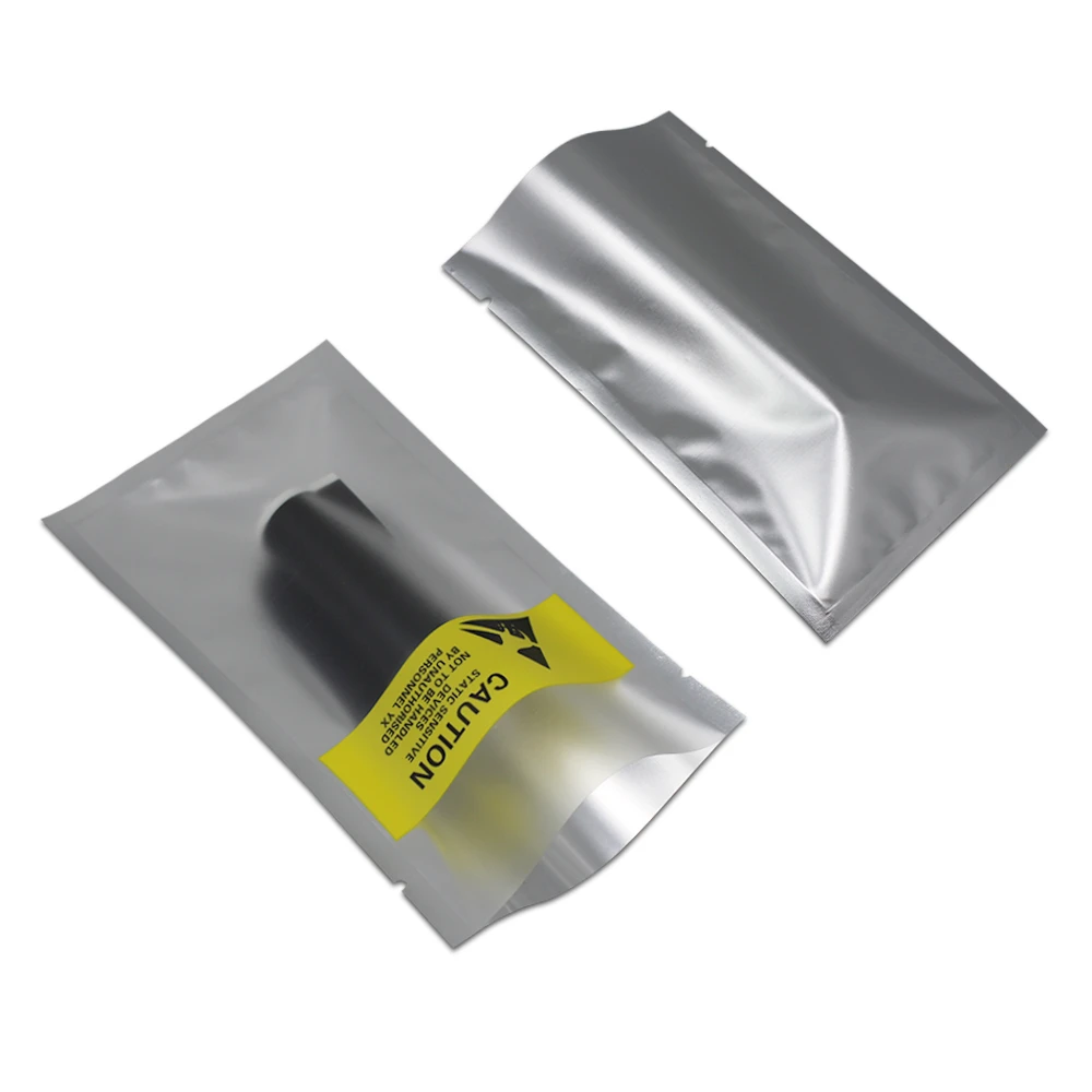 Open Top Aluminum Foil Antistatic Sensitive Package Bag For Various Phone Battery Packing Pouch With Yellow Warning Sign Printed