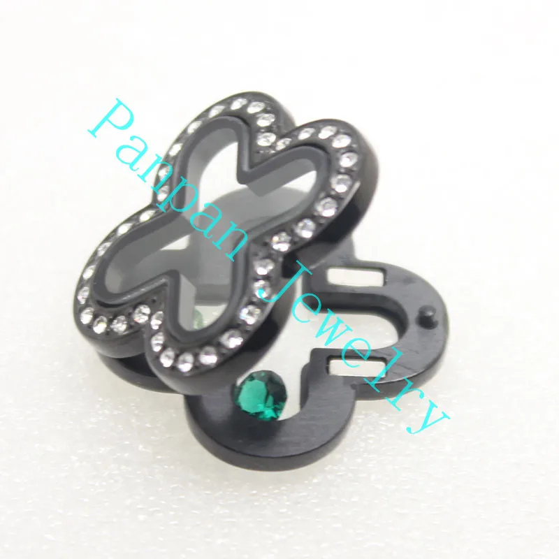 Carvort New arrival 316L stainless steel magnetic black clover shape pendant charm locket