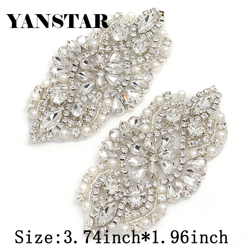 

YANSTAR (10pcs)Wholesale 14*5CM Bridal Sash Gold Crystal Rhinestones Appliques Accessory For Wedding Gown Belt YS983